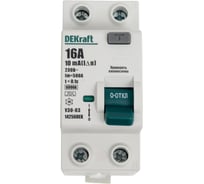 Выключатель дифференциального тока (ВДТ) DEKraft  УЗО-03 2 Р, 16 А, 10 мА, тип А, 6 кА 14256DEK