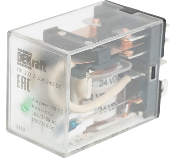 Промежуточное реле DEKraft 2-контактное, с led инд. 10а 24в dc пр-102 23904DEK