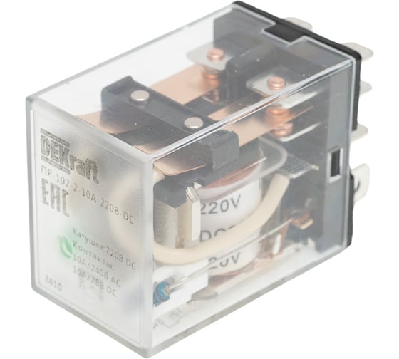 Промежуточное реле DEKraft 2-контактное, с led инд. 10а 220в dc пр-102 23909DEK