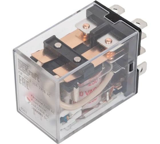 Промежуточное реле DEKraft 2-контактное, с led инд. 10а 230в ac пр-102 23917DEK