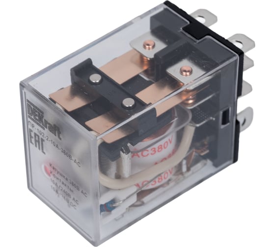 Промежуточное реле DEKraft 2-контактное, с led инд. 10а 380в ac пр-102 23918DEK 1