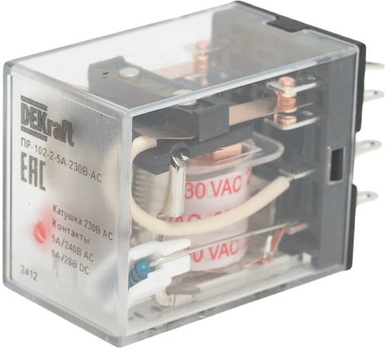 Промежуточное реле DEKraft 2-контактное, с led инд. 5а 230в ac пр-102 23864DEK