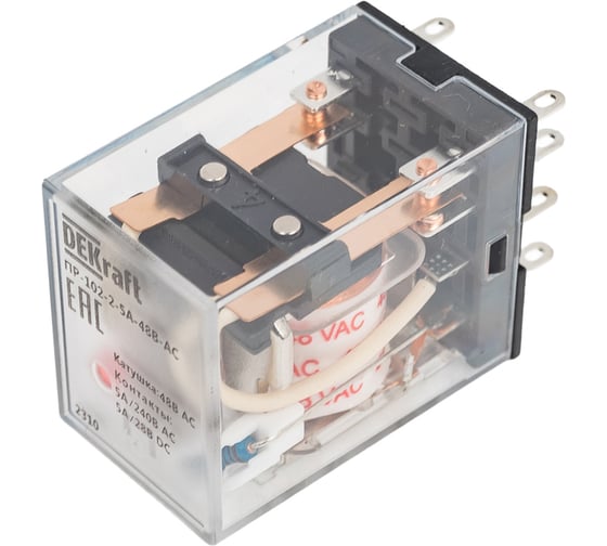 Промежуточное реле DEKraft 2-контактное, с led инд. 5а 48в ac пр-102 23858DEK