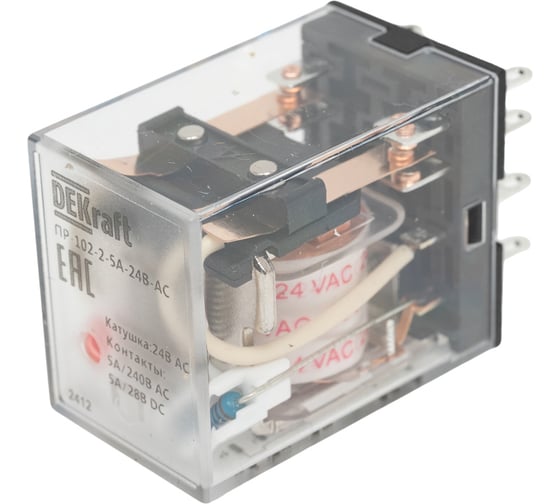 Промежуточное реле DEKraft 2-контактное, с led инд. 5а 24в ac пр-102 23854DEK