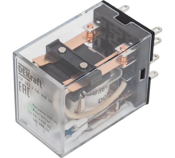 Промежуточное реле DEKraft 2-контактное, с led инд. 5а 36в dc пр-102 23840DEK