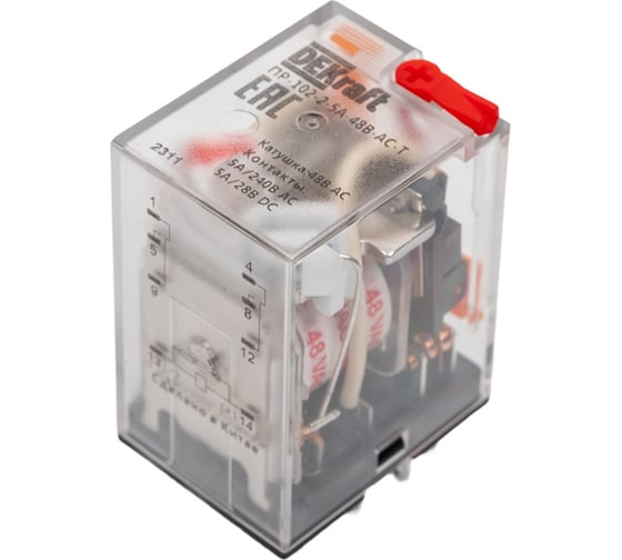 Промежуточное реле DEKraft 2-контактное, с led инд. и test функ. 5а 48в ac пр-102 23859DEK