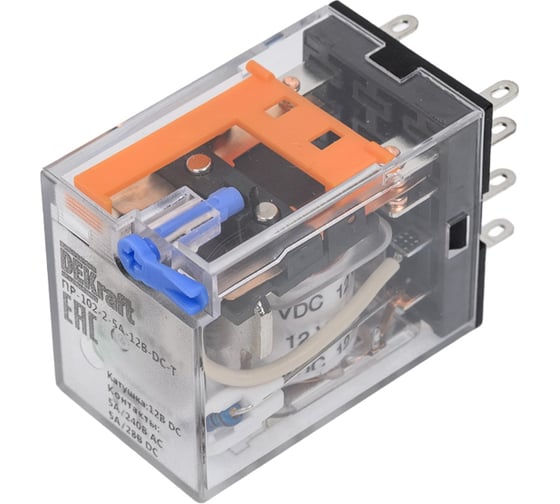 Промежуточное реле DEKraft 2-контактное, с led инд. и test функ. 5а 12в dc пр-102 23837DEK 1