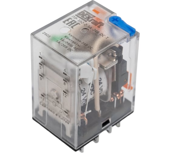 Промежуточное реле DEKraft 2-контактное, с led инд. и test функ. 5а 24в dc пр-102 23839DEK