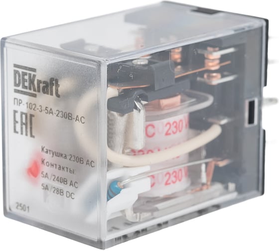 Промежуточное реле DEKraft 3-контактное, с led инд. 5а 230в ac пр-102 23883DEK