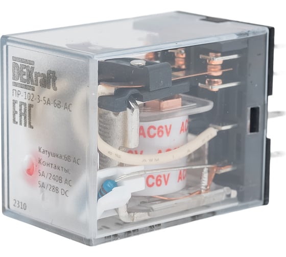 Промежуточное реле DEKraft 3-контактное, с led инд. 5а 6в ac пр-102 23876DEK