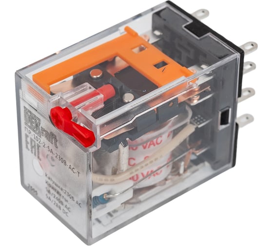 Промежуточное реле DEKraft 2-контактное, с led инд. и test функ. 5а 230в ac пр-102 23865DEK