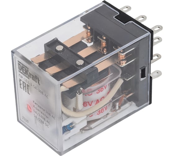 Промежуточное реле DEKraft 3-контактное, с led индикацией 5а 36в ac пр-102 23879DEK 1
