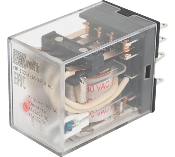 Промежуточное реле DEKraft 4 контакта, с led индикацией, 3а, 230в ac, пр-102 23830DEK