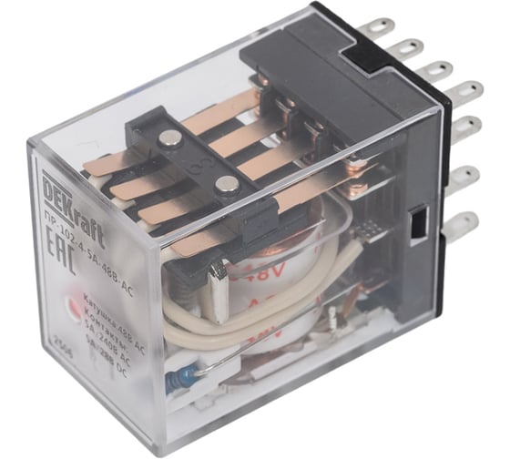 Промежуточное реле DEKraft 4 контакта, с led индикацией, 5а, 48в ac, пр-102 23897DEK 1
