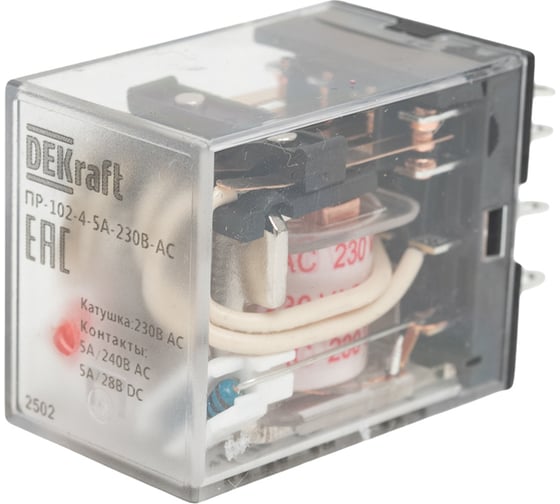 Промежуточное реле DEKraft 4 контакта, с led индикацией, 5а, 230в ac, пр-102 23900DEK