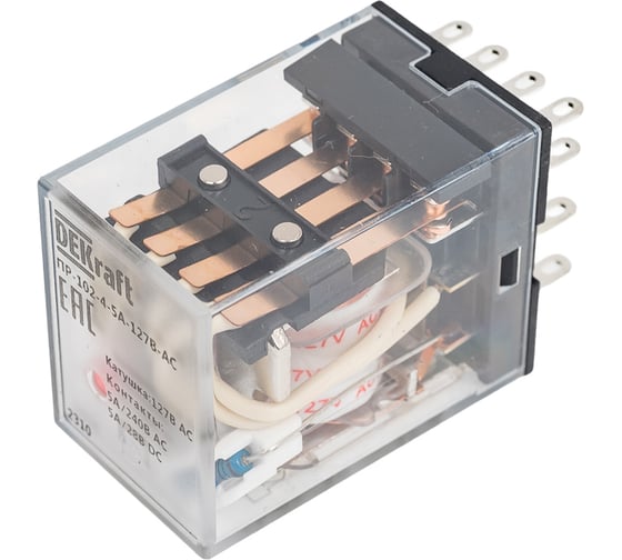 Промежуточное реле DEKraft 4 контакта, с led индикацией, 5а, 127в ac, пр-102 23899DEK