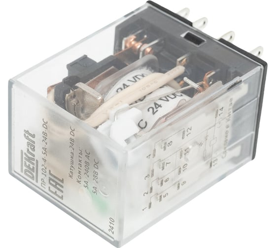 Промежуточное реле DEKraft 4 контакта, с led индикацией, 5а, 24в dc, пр-102 23887DEK