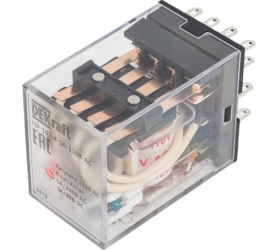 Промежуточное реле DEKraft 4 контакта, с led индикацией, 5а, 110в ac, пр-102 23898DEK