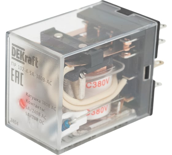 Промежуточное реле DEKraft 4 контакта, с led индикацией, 5а, 380в ac, пр-102 23901DEK