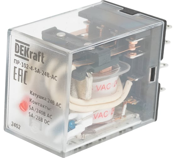 Промежуточное реле DEKraft 4 контакта, с led индикацией, 5а, 24в ac, пр-102 23895DEK