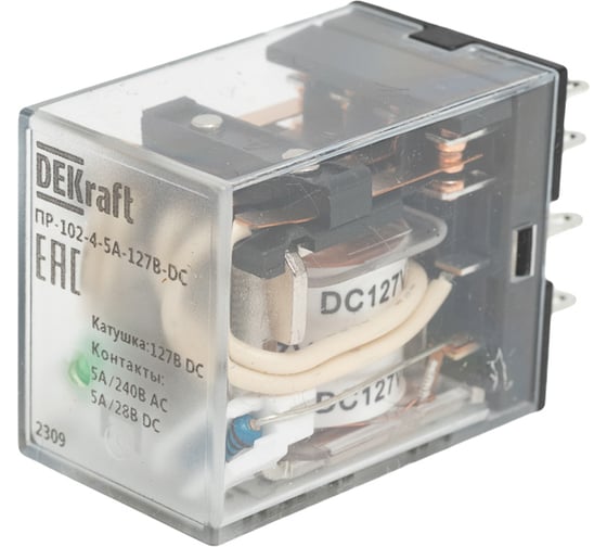 Промежуточное реле DEKraft 4 контакта, с led индикацией, 5а, 127в dc, пр-102 23891DEK
