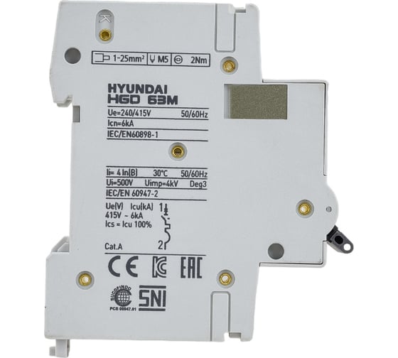 Автоматический выключатель Hyundai HGD63-M 1PMBS0000C 00010 1п, 10А, 6kA, хар-ка B 13.04.000855