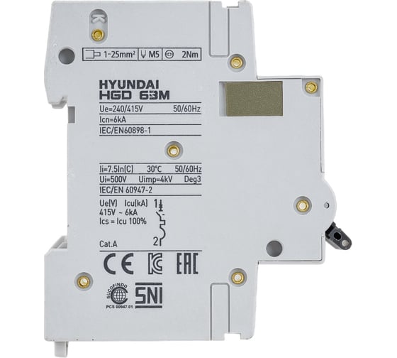 Автоматический выключатель Hyundai HGD63-M 1PMCS0000C 00016 1п, 16А, 6kA, хар-ка C 13.04.000694