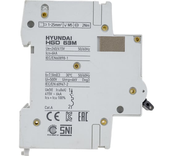 Автоматический выключатель Hyundai HGD63-M 1PMCS0000C 00006 1п, 6А, 6kA, хар-ка C 13.04.000862