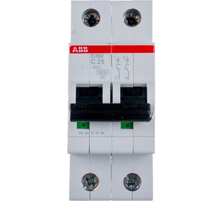 Автоматический модульный выключатель ABB 2п C S202 6кА 25А 2CDS252001R0254