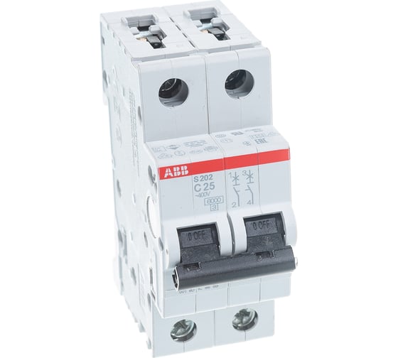 Автоматический модульный выключатель ABB 2п C S202 6кА 25А 2CDS252001R0254