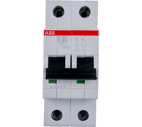 Автоматический модульный выключатель ABB 2п C S202 6кА 63А 2CDS252001R0634