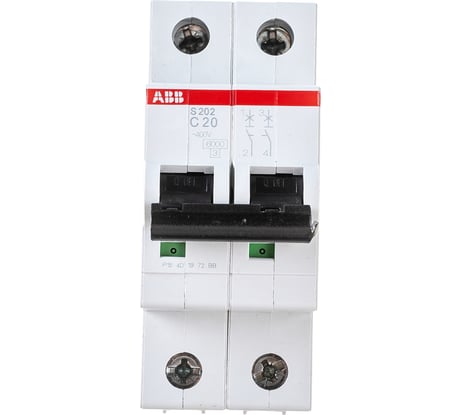 Автоматический модульный выключатель ABB 2п C S202 6кА 20А 2CDS252001R0204