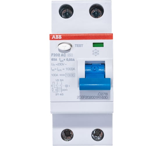 Выключатель дифференциального тока ABB 2п 63A 30mA тип AC F202 2CSF202001R1630