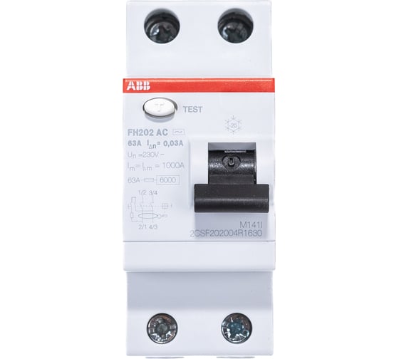 Выключатель диффиренциального тока ABB 2п 63A 30mA тип AC FH202 2CSF202002R1630
