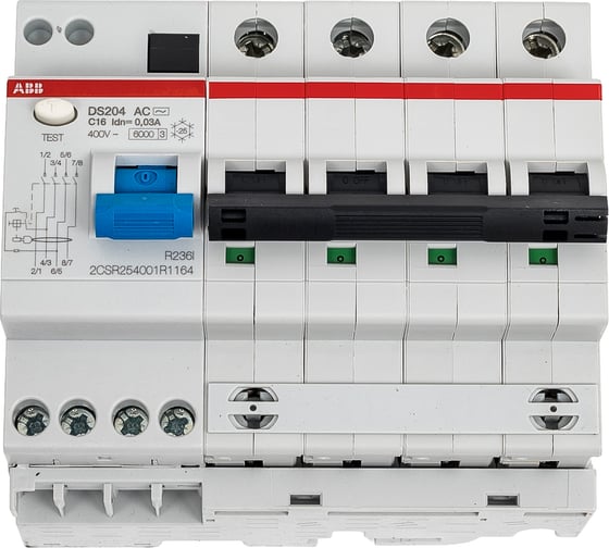 Автоматический выключатель дифференциального тока ABB 4п C 30mA AC 6kA DS204 16A 2CSR254001R1164
