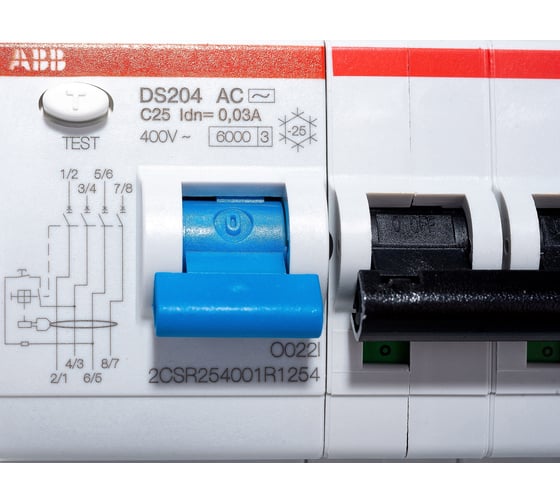 Автоматический выключатель дифференциального тока ABB 4п C 30mA AC 6kA DS204 25A 2CSR254001R1254