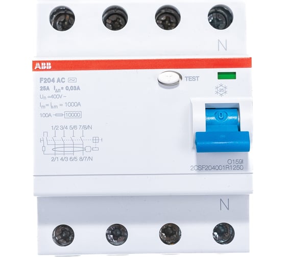 Выключатель дифференциального тока ABB 2CSF204001R1250 F204 4п AC 25A 30mA