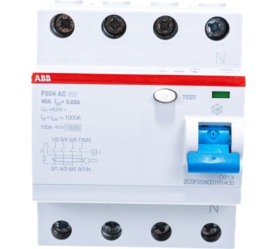 Выключатель дифференциального тока ABB 4п 40A 30mA тип AC F204 2CSF204001R1400