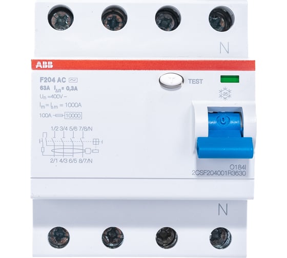 Выключатель дифференциального тока ABB 2CSF204001R3630 F204 4п AC 63A 300mA