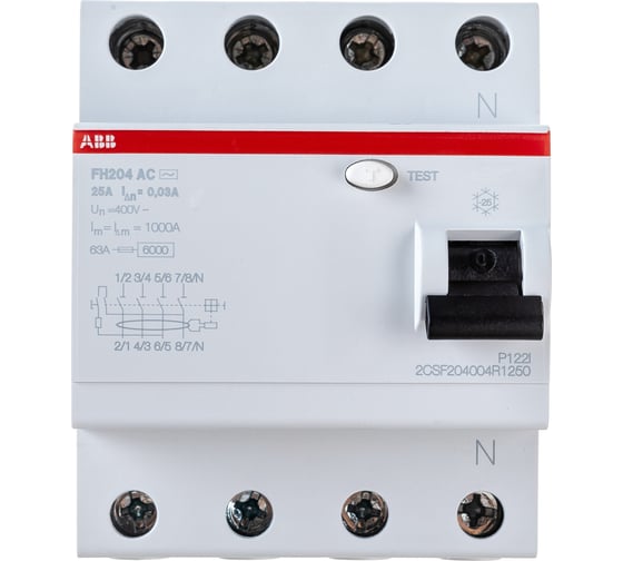 Выключатель дифференциального тока ABB 4п 25A 30mA тип AC FH204 2CSF204004R1250