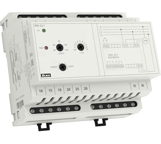 Трехфазное реле тока ELKO EP PRI-53/1A AC 1A/24-240V AC/DC/45-65 Гц 00000000463 1
