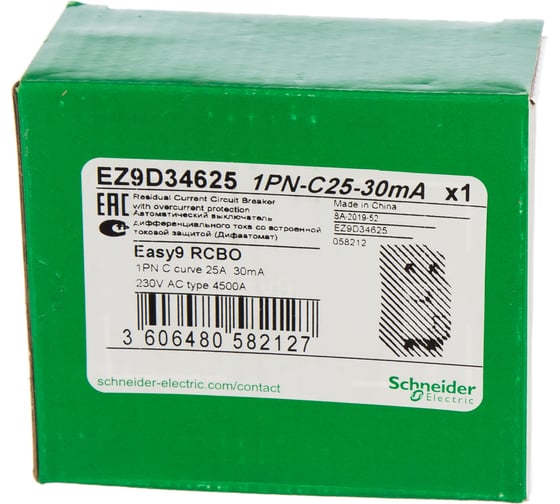 Дифавтомат EASY 9 1п+N С 25A 30mA AC 4.5кА Systeme Electric EZ9D34625