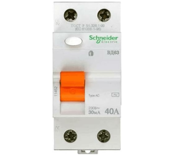 УЗО Systeme Electric ВД63 Домовой 2п, 40A, 30mA, AC 11452