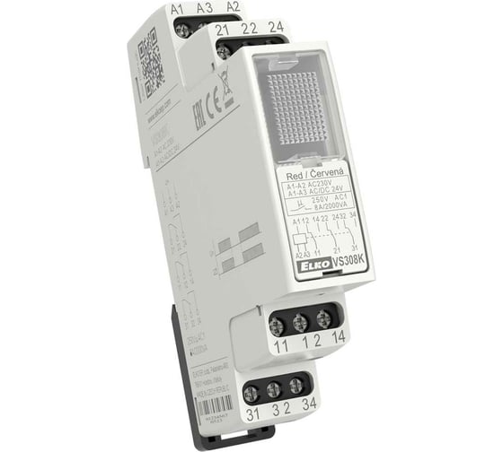 Вспомогательное реле ELKO EP VS308K/blue синее, AC 230V (А1-А2), AC/DC 24V (А1-А3), переключение 3x8A (AgSnO2), монтаж 1 модуль DIN, 50-60Hz НФ-00000040 1
