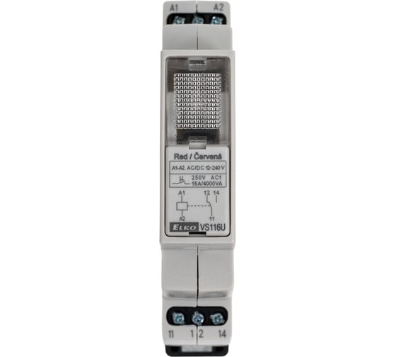 Вспомогательное реле ELKO EP VS116U/red красное, AC/DC 12-240 (А1-А2), переключение 1x16A (AgSnO2), монтаж 1 модуль DIN, 50-60Hz 00000000147