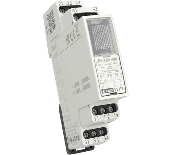 Вспомогательное реле ELKO EP VS316/230V white белое, AC 230V (А1-А2), переключение 3x16A (AgSnO2), монтаж 1 модуль DIN, 50-60Hz, в т.ч. к 3-х фазной сети. ELKO EP 00000000745 1