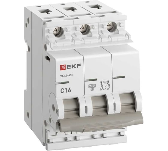 Автоматический выключатель EKF 3P 16А (C) 6кА ВА 47-63N PROxima M636316C 1