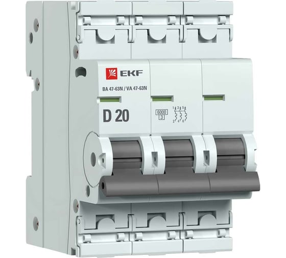 Автоматический выключатель EKF 3P 20А (D) 6кА ВА 47-63N PROxima M636320D 1