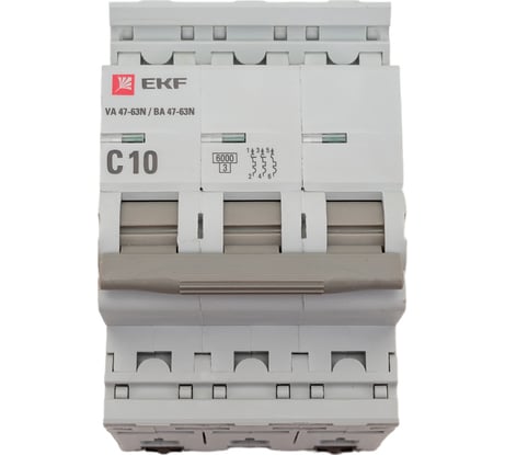 Автоматический выключатель EKF 3P 10А (C) 6кА ВА 47-63N PROxima M636310C