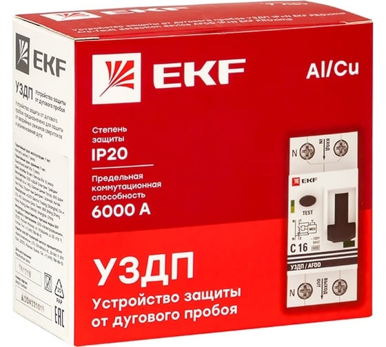 Устройство защиты от дугового пробоя EKF (УЗДП) с автоматическим выключателем 1P+N 40А (C) 6кА PROxima afdd-2-40C-pro
